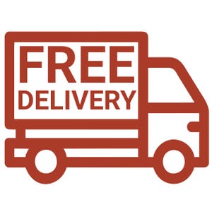 May include: A stylized illustration of a delivery truck in a reddish-brown color. The truck's cargo area displays the words "FREE DELIVERY" in bold white letters, indicating complimentary shipping.