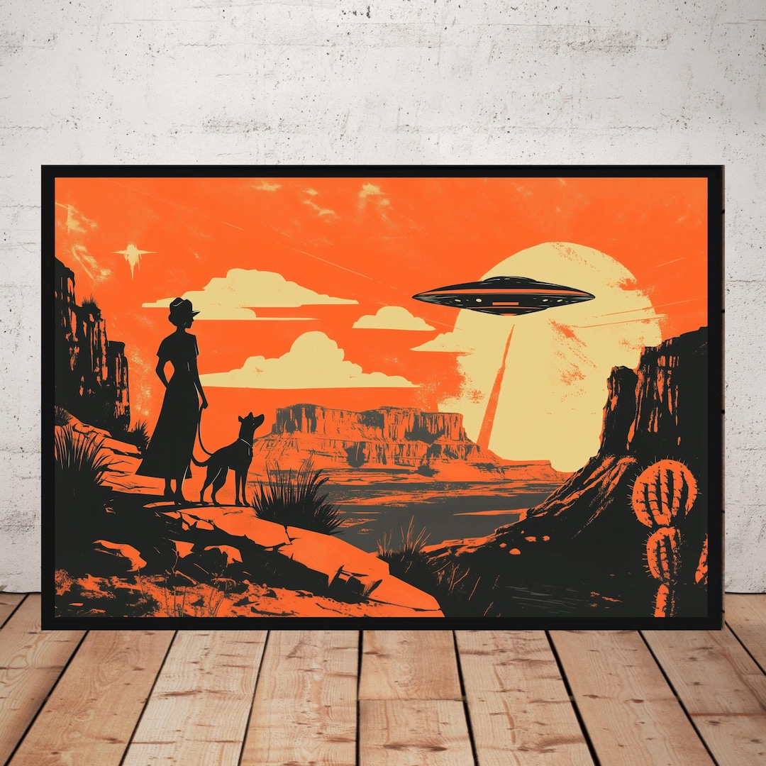 Retro UFO Desert Art Print - Mid Century Modern Sci-fi Poster - Alien ...