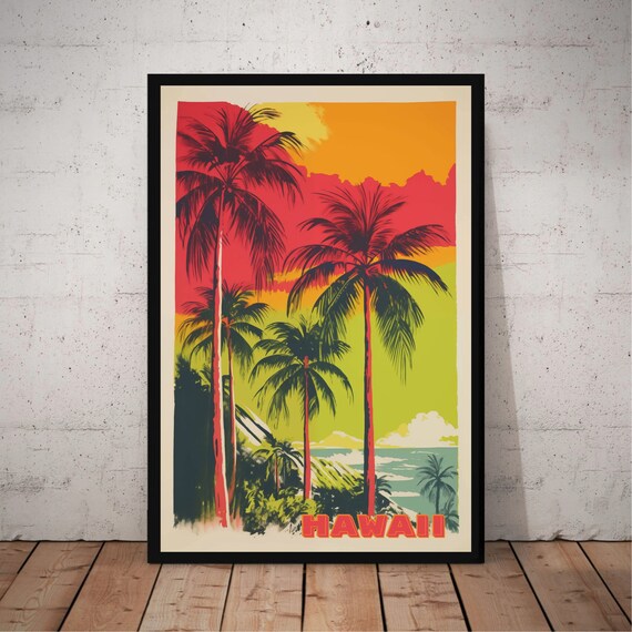 Vintage Inspired Hawaii Poster - Aloha Print, Hawaii Gift, Retro Hawaii Wall Art, Hawaii Print, Vintage Hawaii Decor