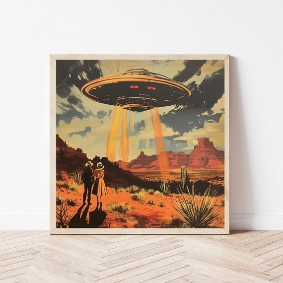 50s〜 アメリカアンティーク 絵画 USA カントリー ミッドセンチュリー Roswell Moonlight I Vintage 1950's Inspired UFO Sighting I Mid