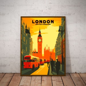 Affiche de voyage de Londres, art mural vintage, Royaume-Uni, impression de Londres vintage, décoration murale rétro, art de l&#39;Angleterre