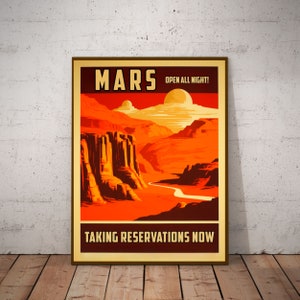 Mars &quot;Taking Reservations Now&quot; I Vintage Sci-Fi Inspired Mars Print I Mid Century Modern I Atomic Age