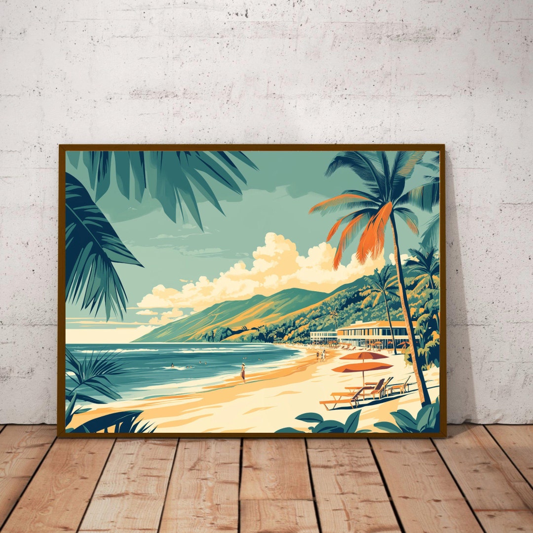 Mid-century Modern 1950s Beach Print, Vintage Inspired Hawaii