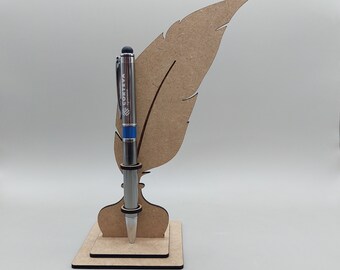 Feather Inkwell Pen Holder SVG: Laser Cut Desk Organizer (Digital File)