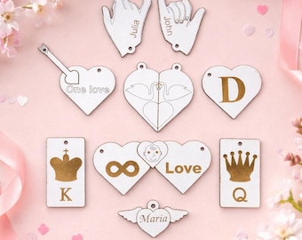 Laser Cut Couples Keychain SVG 6 Designs Personalized Matching Set Valentine Anniversary Gift