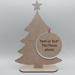 SVG laser cut Christmas tree with text or round photo up to 3x3", personalisable bauble with text or photo engraving, Xmas decor