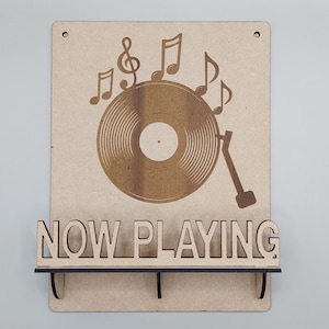 SVG laser cut now playing record stand wood, record wall mount, display your favorite albums in style, vintage inspired, music lover gift
