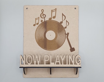 SVG laser cut now playing record stand wood, record wall mount, display your favorite albums in style, vintage inspired, music lover gift