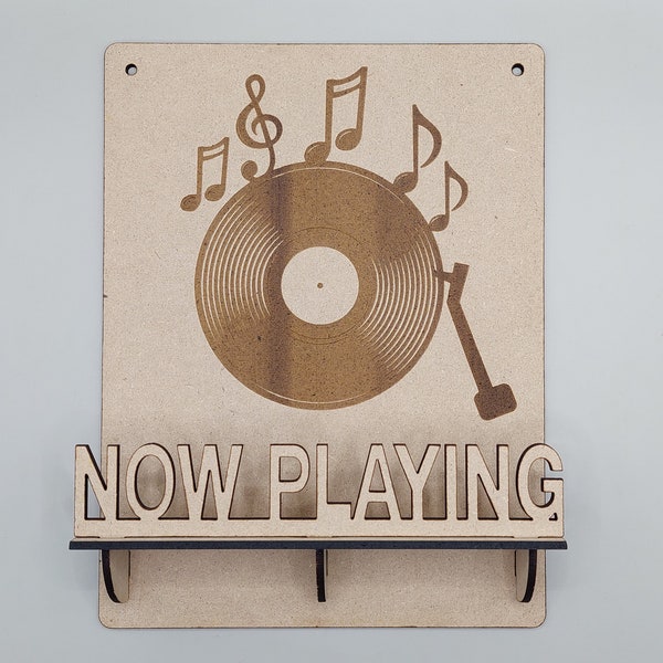 SVG laser cut now playing record stand wood, record wall mount, display your favorite albums in style, vintage inspired, music lover gift