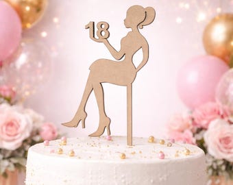 Laser Cut 18th Birthday Cake Topper SVG Elegant Lady Party Decor