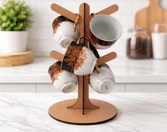 Laser Cut Coffee Mug Holder SVG Kitchen Countertop Organizer