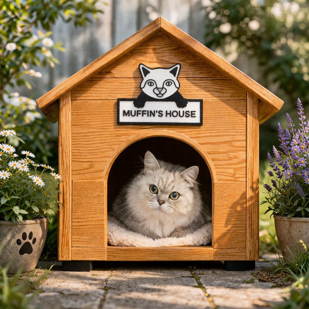 Laser Cut Cat House Sign SVG Personalized Pet Name Display Digital File ...