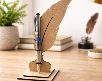 Laser Cut Feather Inkwell Pen Holder SVG Desk Organizer Decor