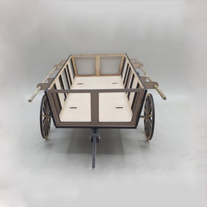 SVG レーザーカット木製カート、農場輸送用、牽引動物に引かれる重い四輪車、はしごワゴン、ビンテージ装飾