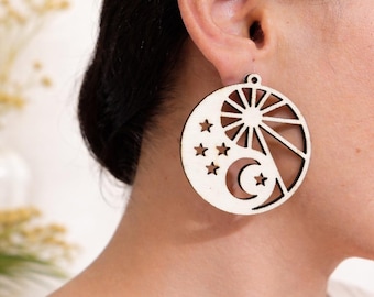 Laser Cut Yin Yang Sun Moon Earrings SVG Digital Jewelry Template