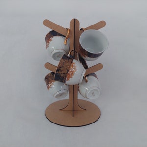 Laser Cut Coffee Mug Holder SVG: Wood Cup Storage Rack (Digital File)