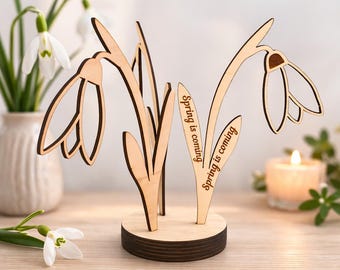 Laser Cut Snowdrop Flower Desk Decor SVG Spring Decoration Editable Text