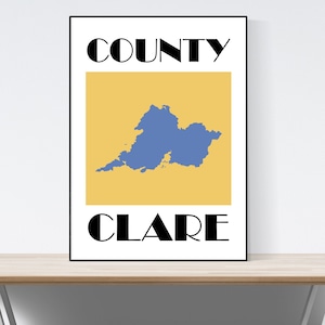 County Clare Map Print, Map of Clare Print, Clare Art Print, Clare Wall Art, Irish Gifts, Birthday, Present Idea, Christmas,  A1,A2,A3,A4,A5