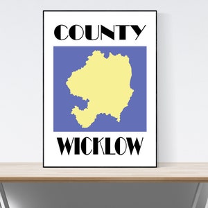 Impressão de mapa do condado de Wicklow, impressão de mapa de Wicklow, impressão de arte moderna de Wicklow, arte de parede de Wicklow, presentes irlandeses, aniversário, ideia de presente, Natal,
