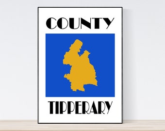 Mapa hrabstwa Tipperary, wydruk mapy Tipperary, wydruk artystyczny Tipperary, sztuka ścienna Tipperary, prezenty irlandzkie, urodziny, pomysł na prezent, Boże Narodzenie,