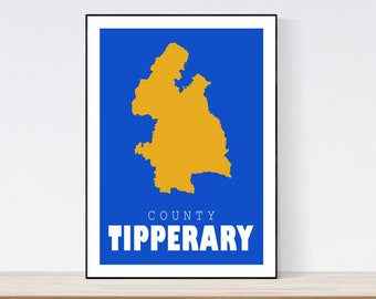 Mapa hrabstwa Tipperary, wydruk mapy Tipperary, wydruk artystyczny Tipperary, sztuka ścienna Tipperary, prezenty irlandzkie, urodziny, pomysł na prezent, Boże Narodzenie,