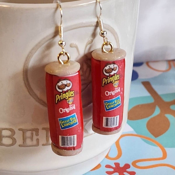 pringles chip earrings, mini brand  earrings, foodie earrings, potato chip charms, weird earring, quirky gift for girlfriend, pringles gift