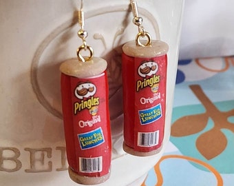 pringles chip earrings, mini brand  earrings, foodie earrings, potato chip charms, weird earring, quirky gift for girlfriend, pringles gift