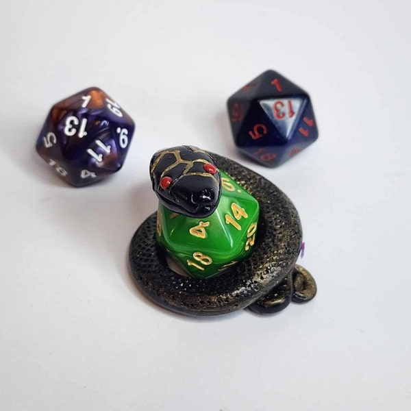 snake dice holders, tabletop gaming dice display, dice guardian tray, dungeons and dragons gifts, serpent sculptures, dnd accessories, black