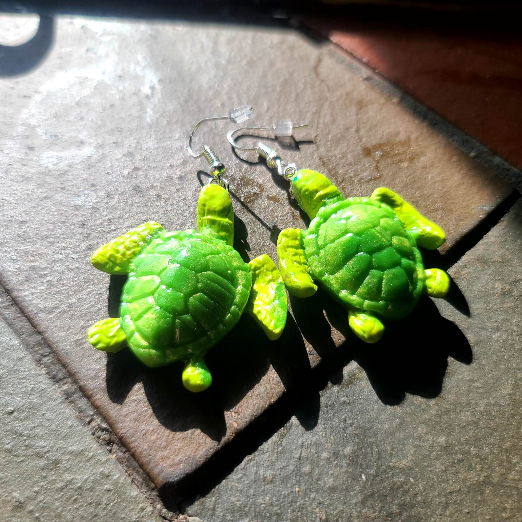Green turtle earrings deals