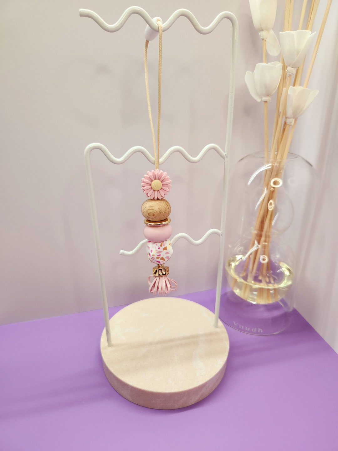 Miroir De Voiture Suspendu Avec Strass En Cœur Et Boule à Poils - Déco Mignonne Pour Rétroviseur, Cadeau Auto