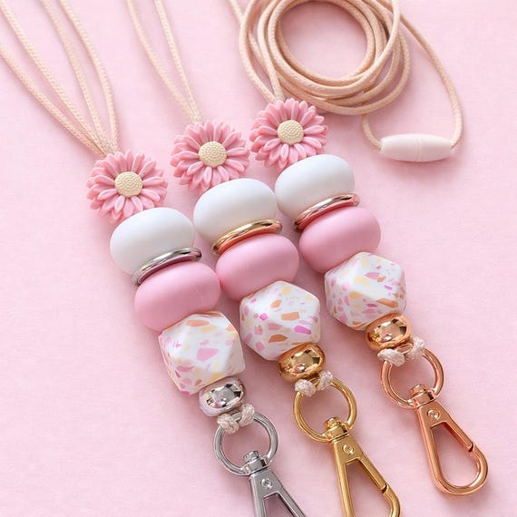 Dusty Pink Flower Lanyard, Educator Gift, Work Lanyard, Teacher Lanyard, Cruise Lanyard