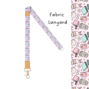 Bookish & Coffee Fabric Lanyard