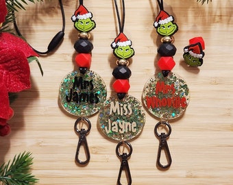 Teacher Lanyard - Personalised Christmas Grinch Teacher Lanyard