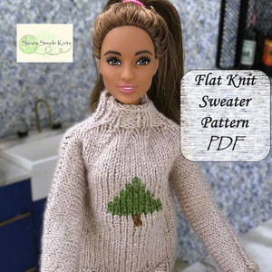 Sweater Knitting Pattern for 11.5 Inch Fashion Doll Tree Holiday Sweater Easy Knitting Pattern for Beginner Doll Clothes Pattern Simple Knit