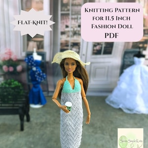 Halter Dress Knitting Pattern for 11.5 Inch Fashion Doll Clothes for Beginning Knitter Simple Flat Knit Pattern