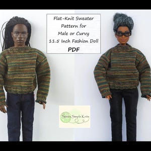 Sweater Knitting Pattern for Male Fashion Doll Shirt Pattern for Curvy Fashion Doll Clothes for Beginning Knitters Flat Knit Pattern Easy