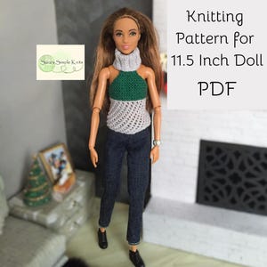 Turtleneck Halter Top Knitting Pattern for 11.5 Inch Fashion Doll Clothes Easy Knit Sweater for Beginning Knitter Simple Pattern Knit Flat