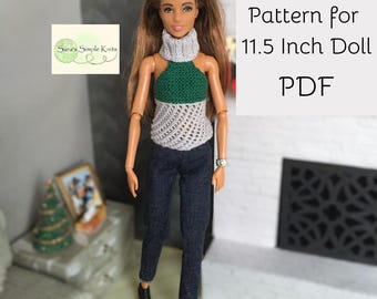 人形用洋服の編み図：タートルネックホルタートップ、簡単編み（PDFパターン）