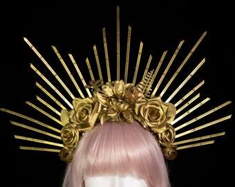 Gold Halo Crown - Halo Crown - Festival Crown - Flower Crown - Sunburst Crown - Halo headpiece = Greek goddess Crown