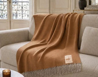 Peruvian Alpaca Blanket 200x140 cm – Sofa Throw & Bedspread – Lima Camel