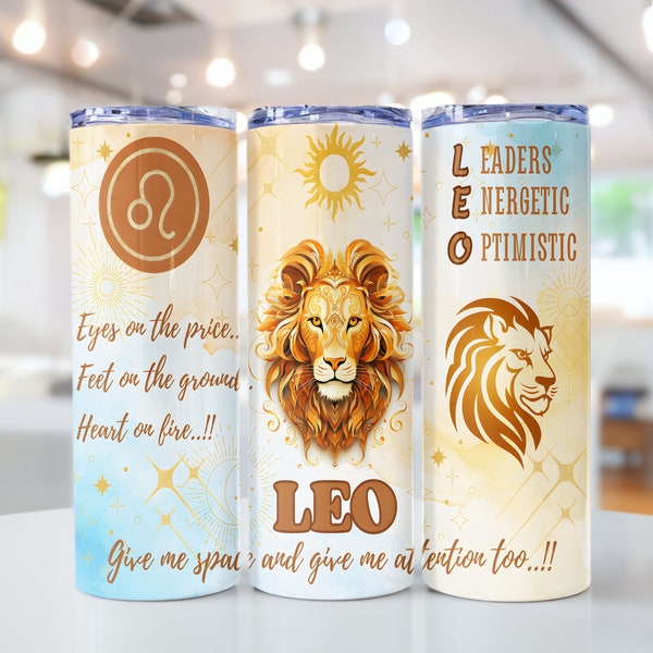 Leo Zodiac Sign Affirmation 20 oz Skinny Tumbler Sublimation Design Template Straight Design Digital Download PNG Gift Tumbler wrap