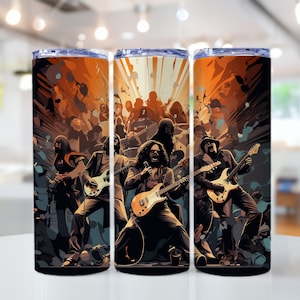 Cool Multiple Rockstars Rock Band Themed Tumbler Wrap PNG 20oz Skinny Tumbler Sublimation Design PNG Design 20oz Skinny Tapered Tumbler Wrap