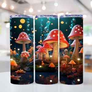 Beautiful Mushroom Themed Tumbler Wrap PNG 20oz Skinny Tumbler Sublimation Design PNG Design 20oz Skinny Tapered Tumbler Wraps