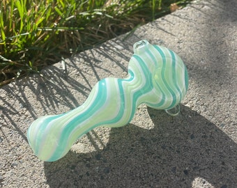 Handmade Green Glass Swirl Pipes 4"