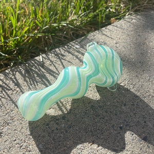 Handmade Green Glass Swirl Pipes 4"