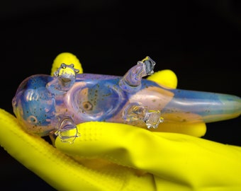 Fumed Purple Axolotl Glass Pipe -Purple & Blue - Durable Glass - PinkRoyalGlass