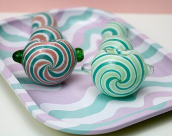 Cotton Candy Swirl Pipes rolling tray set matching rolling tray