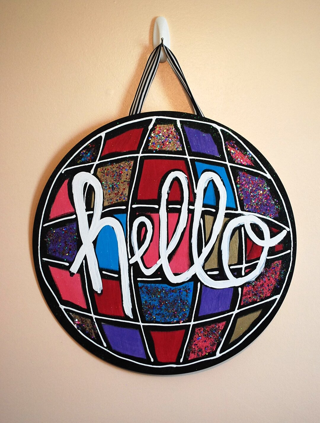 Hello Mirror Ball Door Hanger, Mirror Ball, 18x18 Door Hanger Etsy