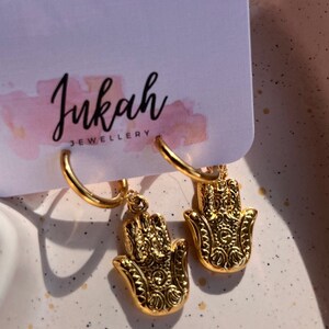 Hamsa hand 18k gold plated huggie hoop earrings