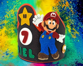 Corona de cumpleaños de Mario Bros. Fiesta temática de Super Mario Bros. Corona personalizada.